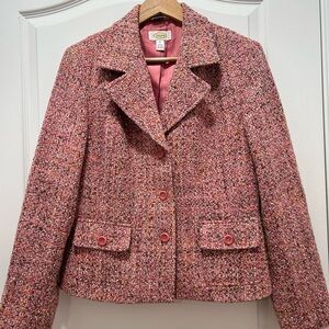 Talbots Pink Tweed Women's Blazer-Italian Fabric-Chanel Style